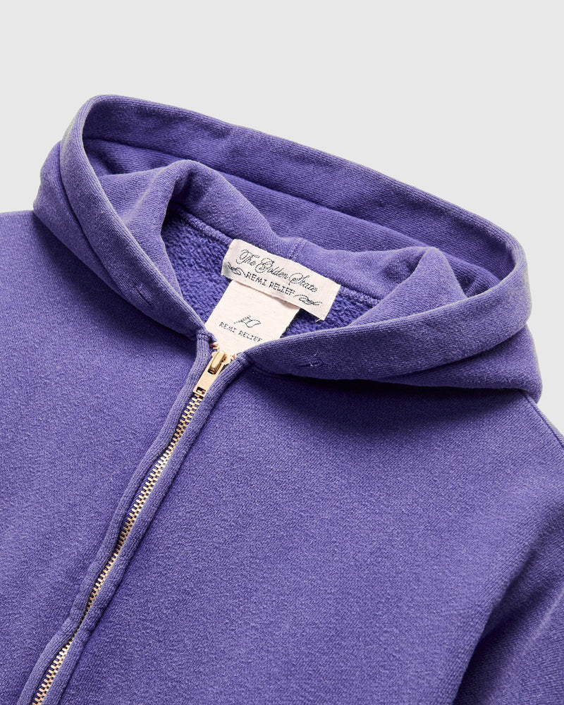 14G Brushed Fleece Zip Hoodie in Purple Navy