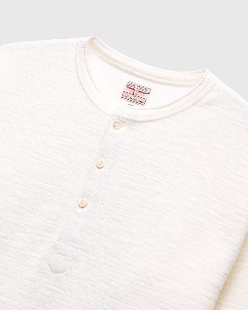 Western Cardigan Stitch Henley Shirt in White