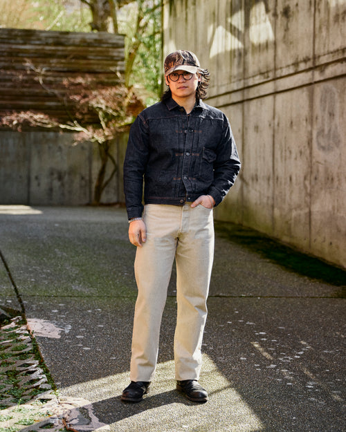 13.5oz Beige Garment Dyed Denim - 50s Straight Fit
