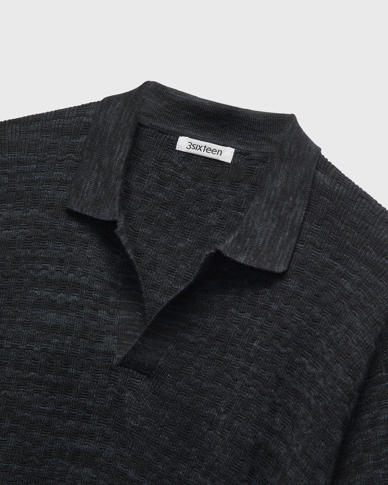 Boxweave Knit Polo in Vintage Black