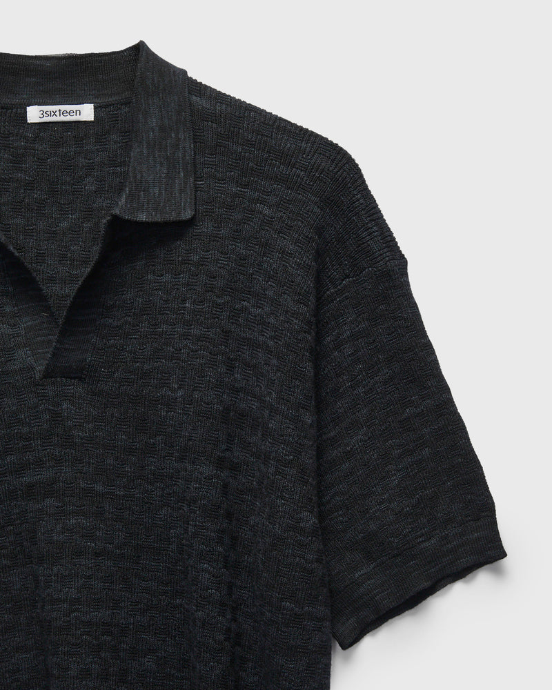 Boxweave Knit Polo in Vintage Black