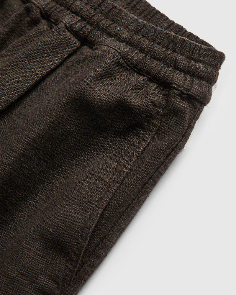 Linen Drawstring Short in Chocolate