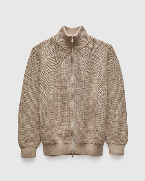 Signature Knit Cotton Drivers Zip in Beige