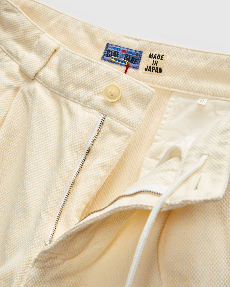 Fine Sashiko Wide Tucked Pants in Natural