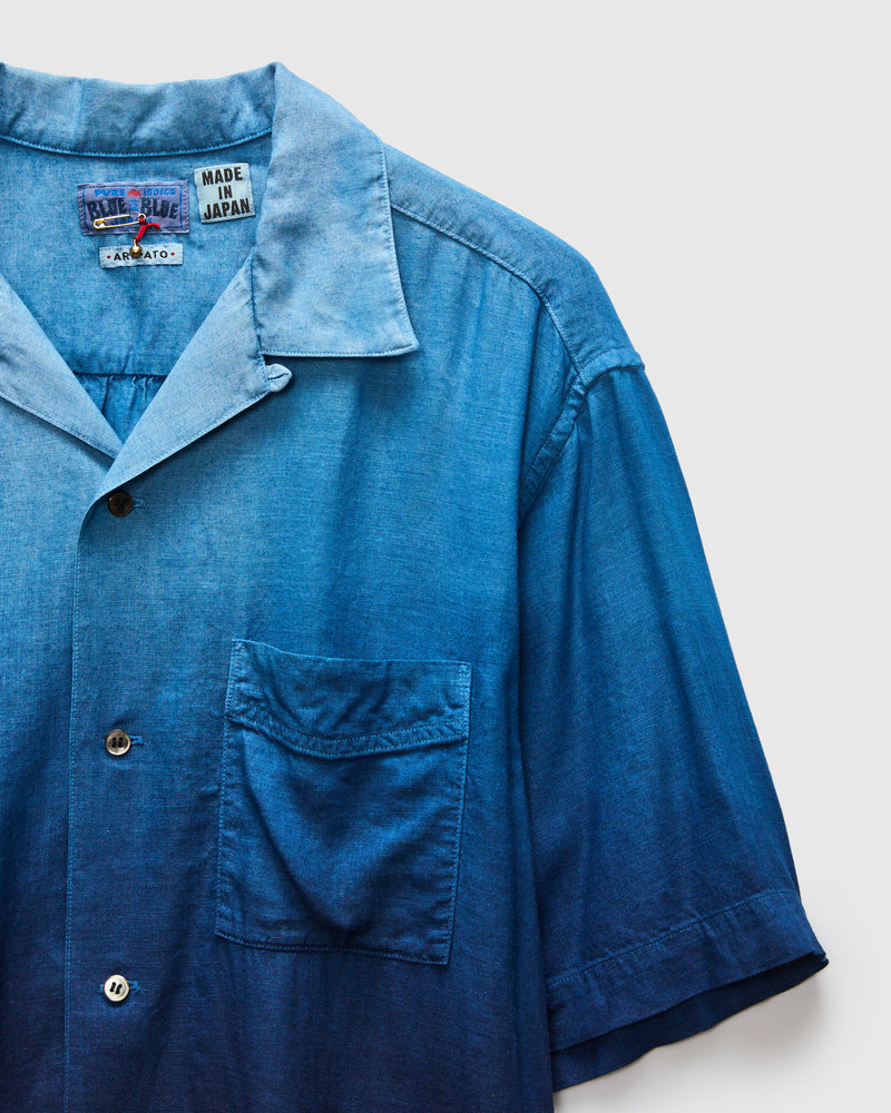 Hand-Dyed Gradation Aloha Shirt in Indigo