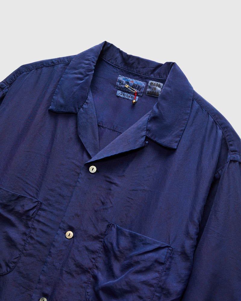 Silk Habutae Short Sleeve Shirt in Pure Dark Indigo