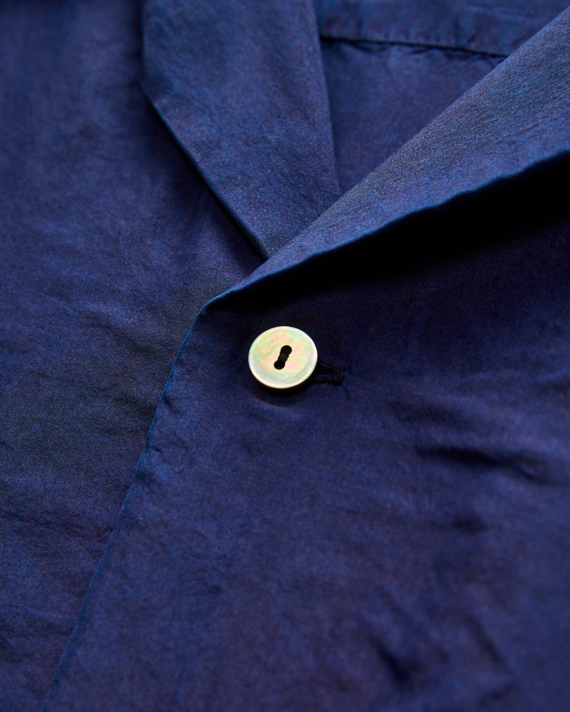 Silk Habutae Short Sleeve Shirt in Pure Dark Indigo