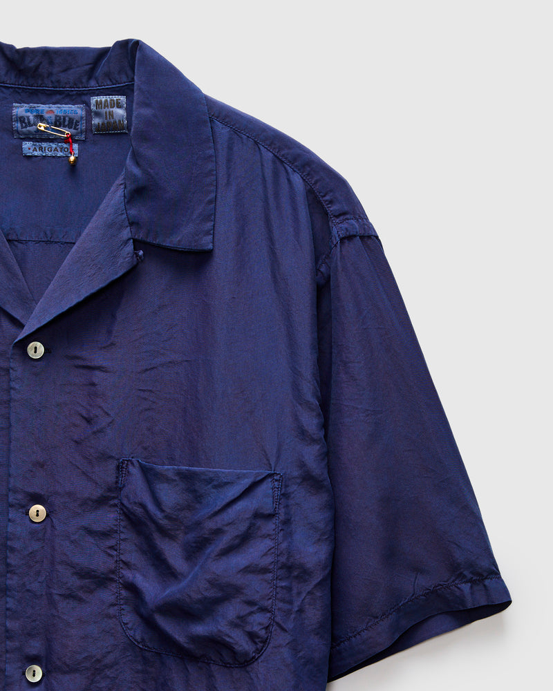 Silk Habutae Short Sleeve Shirt in Pure Dark Indigo