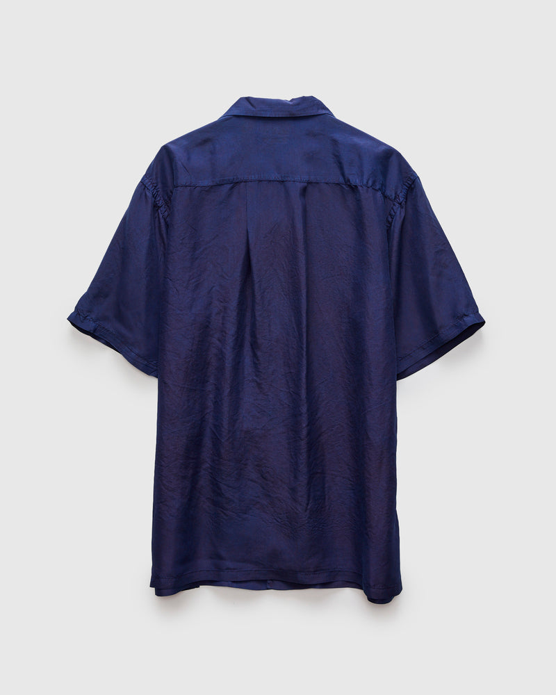 Silk Habutae Short Sleeve Shirt in Pure Dark Indigo