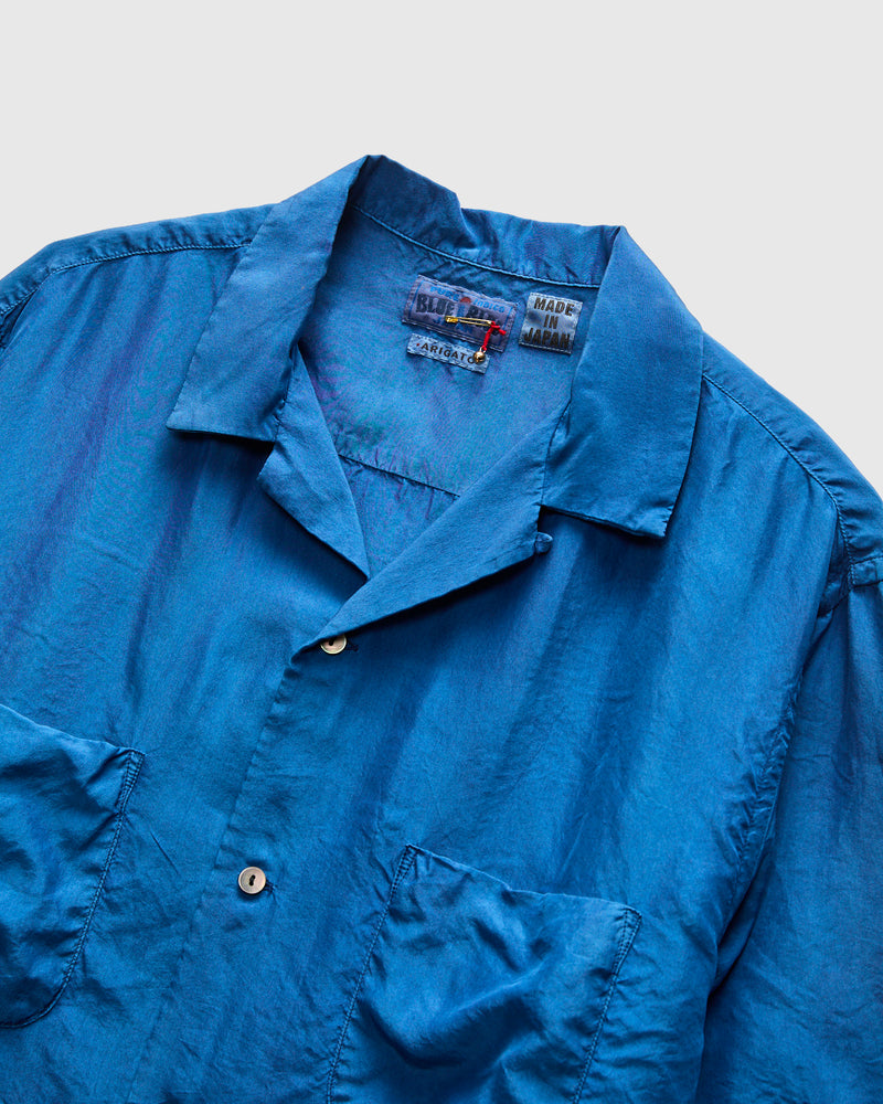 Silk Habutae Short Sleeve Shirt in Pure Light Indigo
