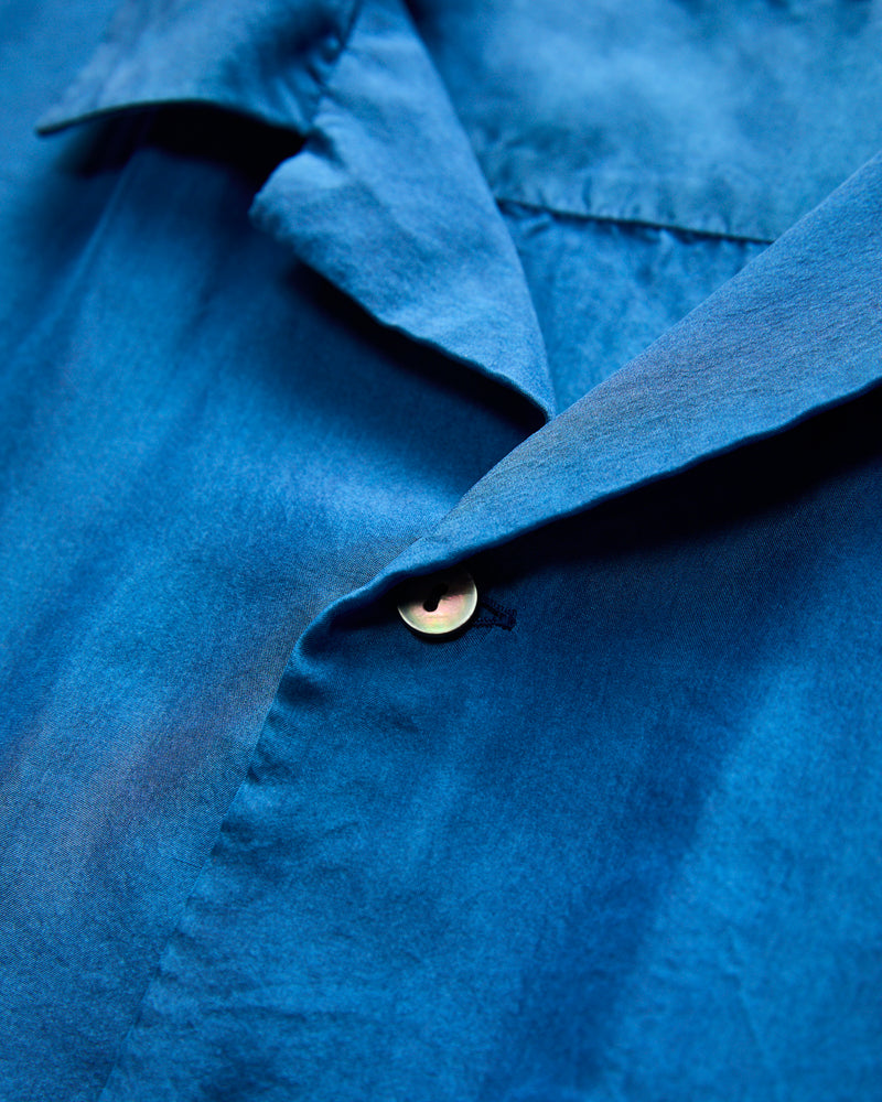 Silk Habutae Short Sleeve Shirt in Pure Light Indigo