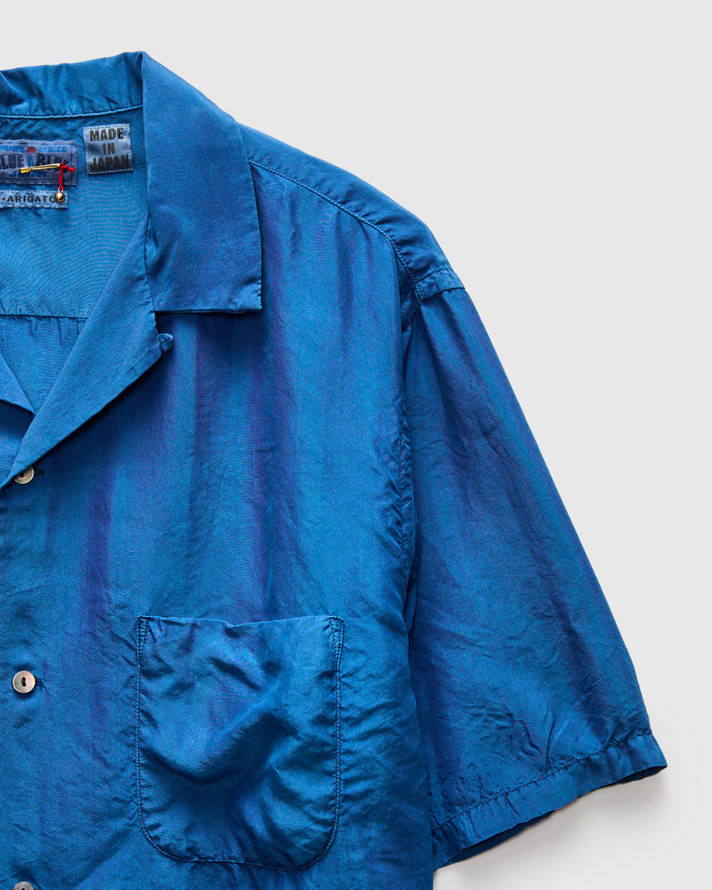 Silk Habutae Short Sleeve Shirt in Pure Light Indigo