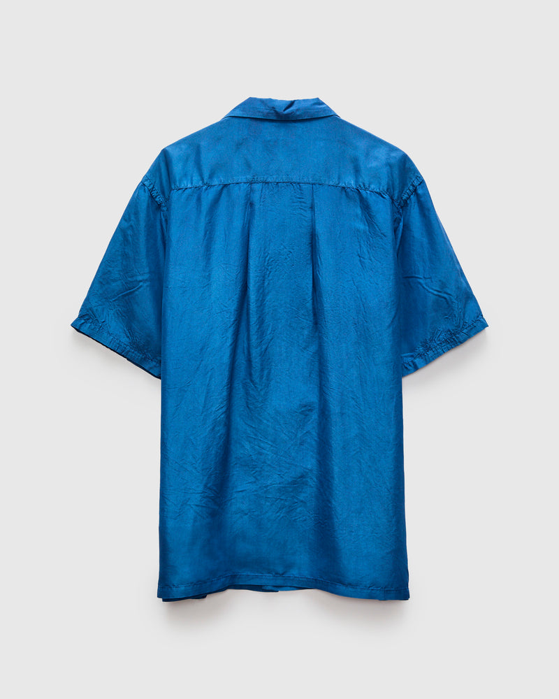 Silk Habutae Short Sleeve Shirt in Pure Light Indigo