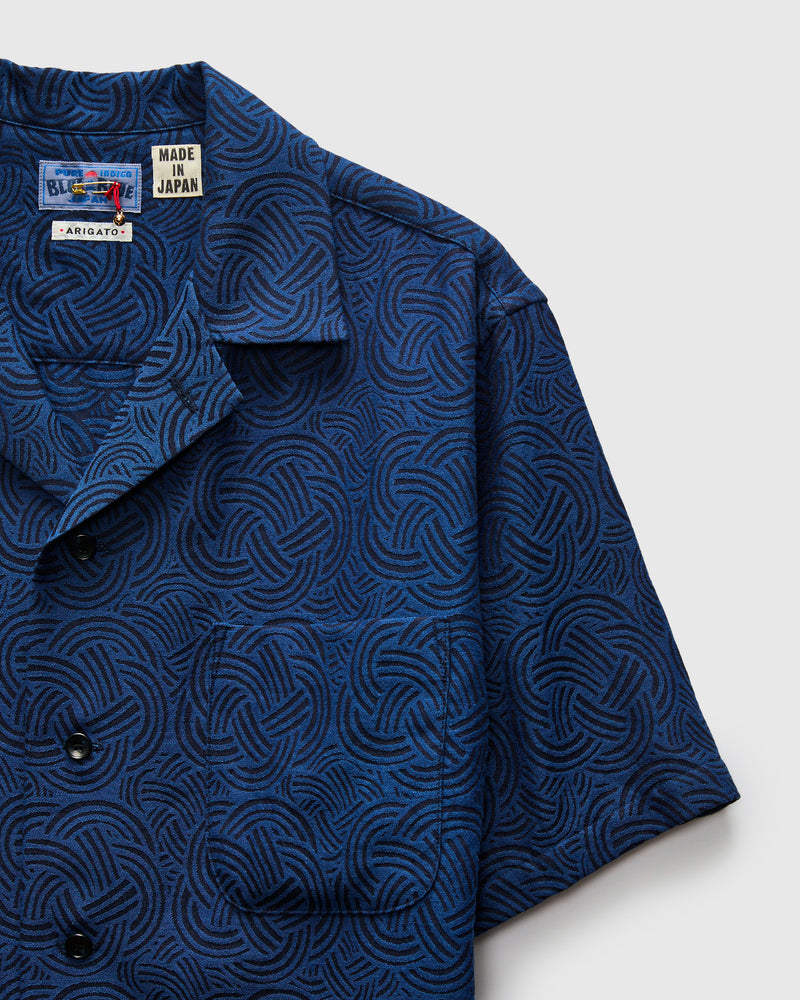 "Mizuhiki Knot" Aloha Shirt in Indigo