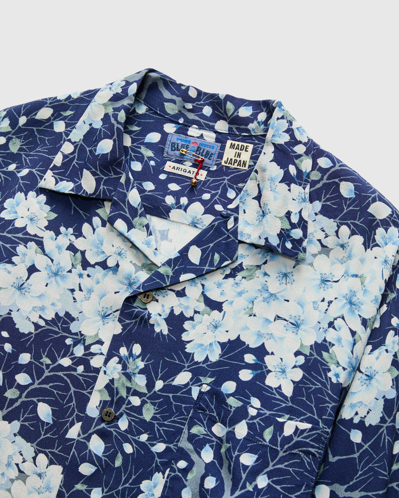 "Sakura Kaza" Aloha Shirt in Dark Navy