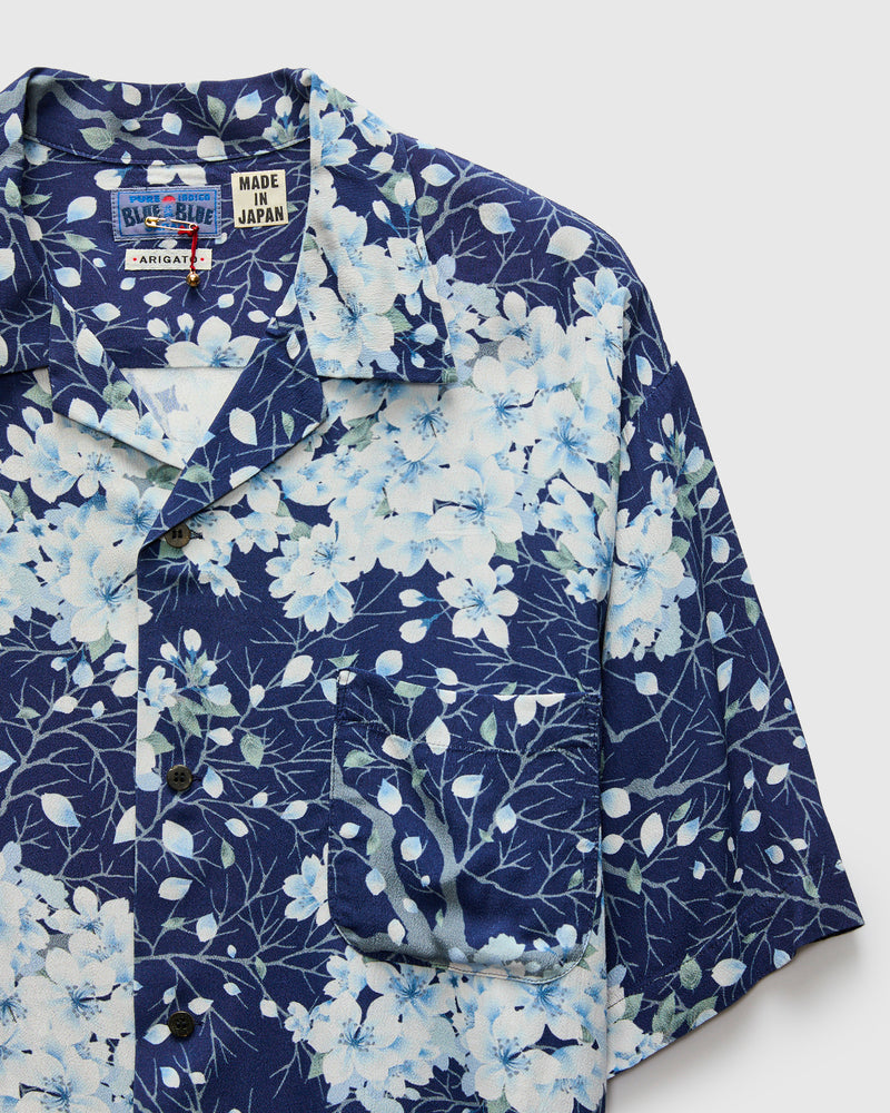 "Sakura Kaza" Aloha Shirt in Dark Navy