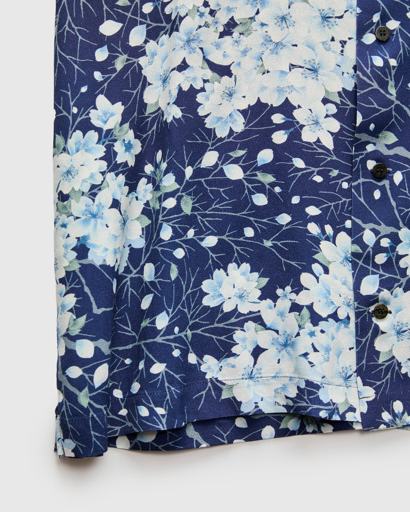 "Sakura Kaza" Aloha Shirt in Dark Navy