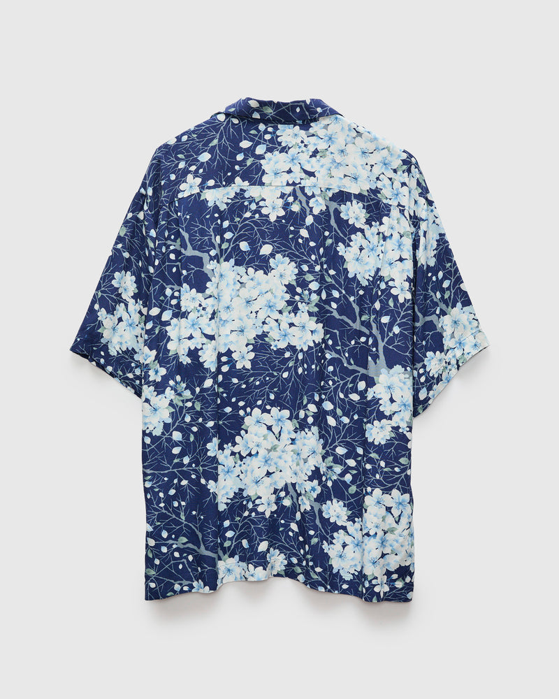"Sakura Kaza" Aloha Shirt in Dark Navy