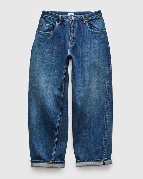 Baggy 5 Pocket Selvedge Denim Pants in Medium Blue
