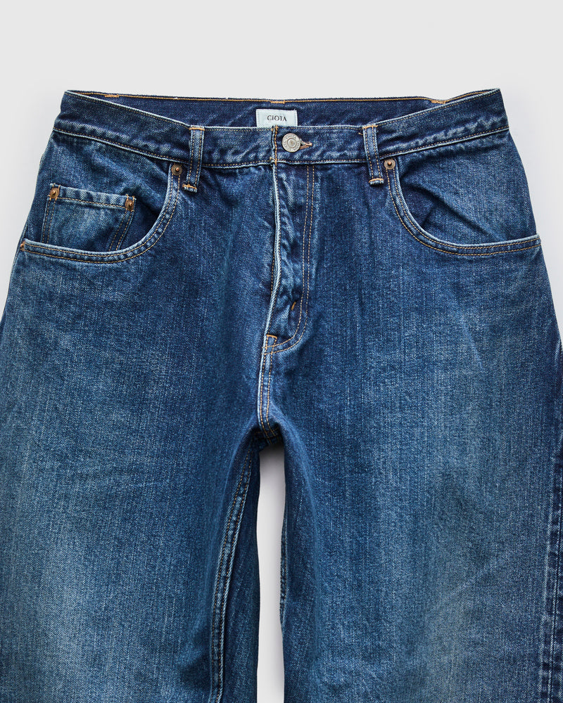 Baggy 5 Pocket Selvedge Denim Pants in Medium Blue