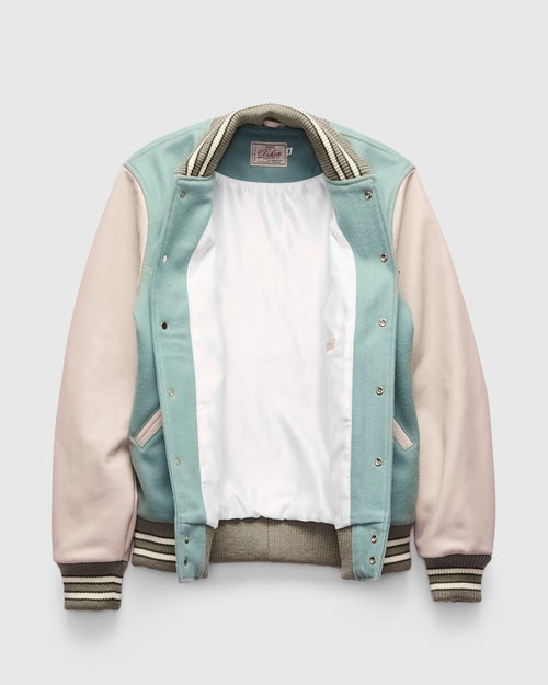 2-Stripe Varsity Jacket in Reef Ecowise Wool Milk Leather