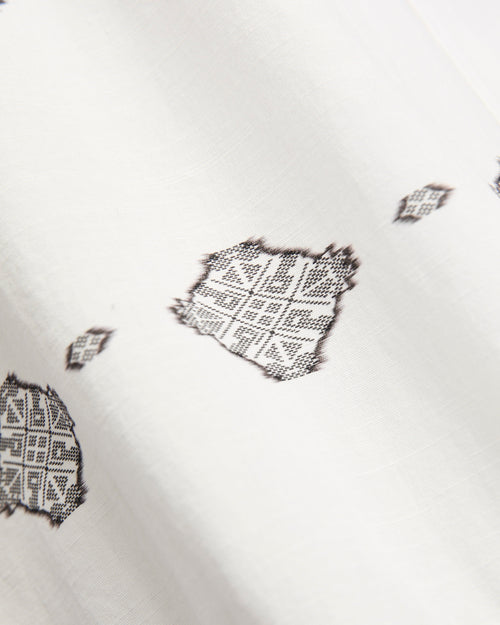 Camp Shirt in White Black Ikat Print