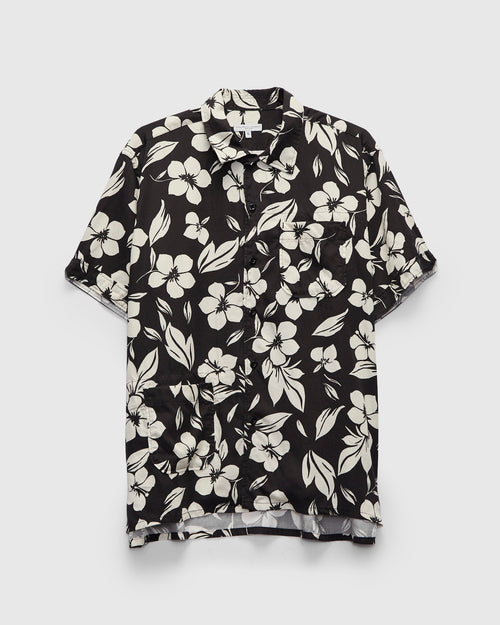 Camp Shirt in Black Natural Tencel Floral Print