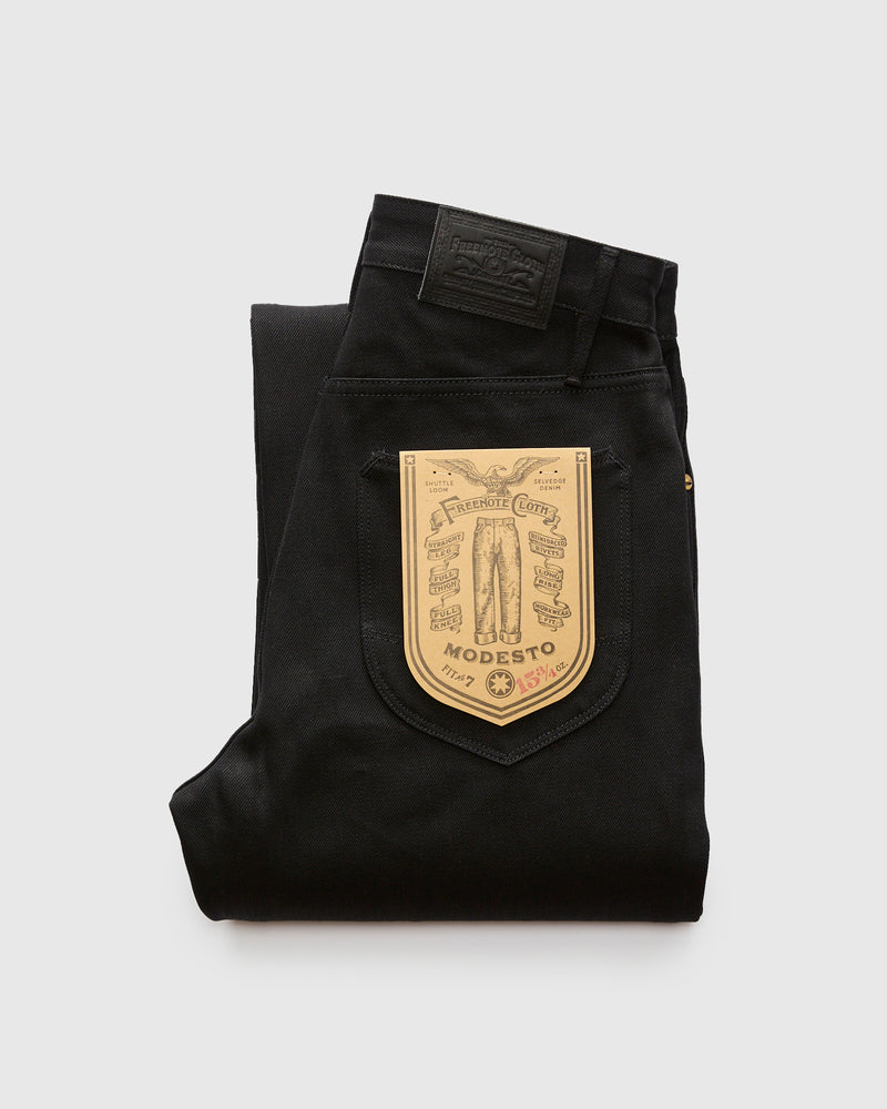 "Black Modesto" 15.75oz Double Black Selvedge Denim - Wide Straight Fit