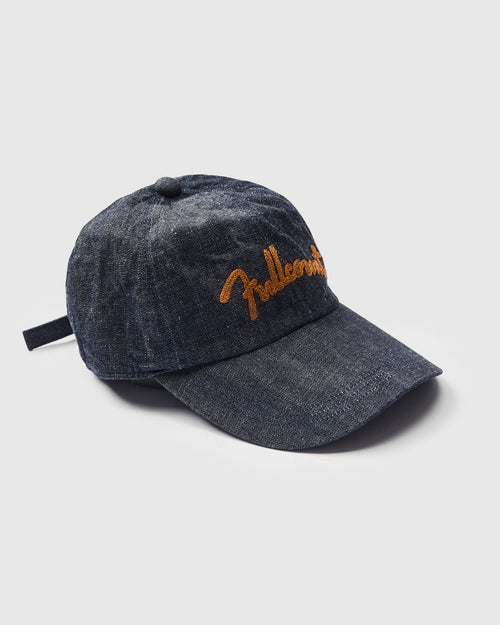 Chain Embroidery Denim Cap in Indigo Blue