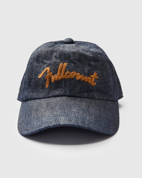 Chain Embroidery Denim Cap in Indigo Blue
