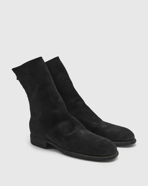 988 Back Zip Boot in Black Reverse Horse Leather
