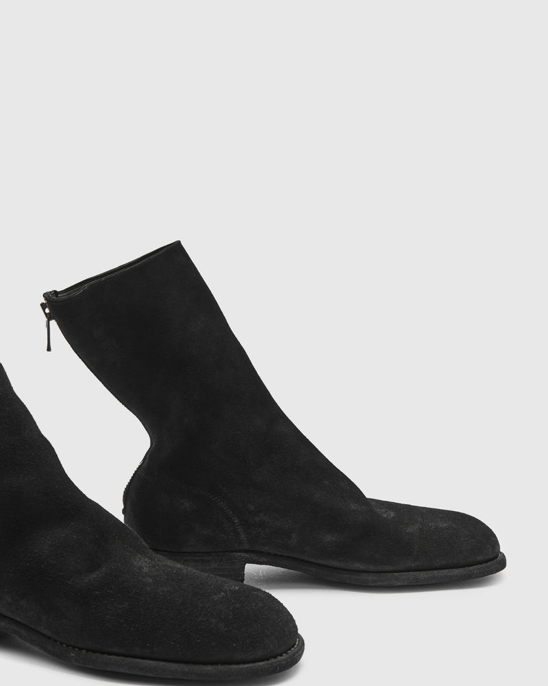 988 Back Zip Boot in Black Reverse Horse Leather