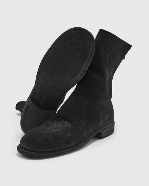 988 Back Zip Boot in Black Reverse Horse Leather