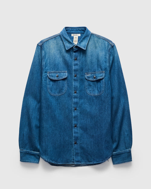 "Craig" Brace Long Sleeve Shirt in Washed Indigo