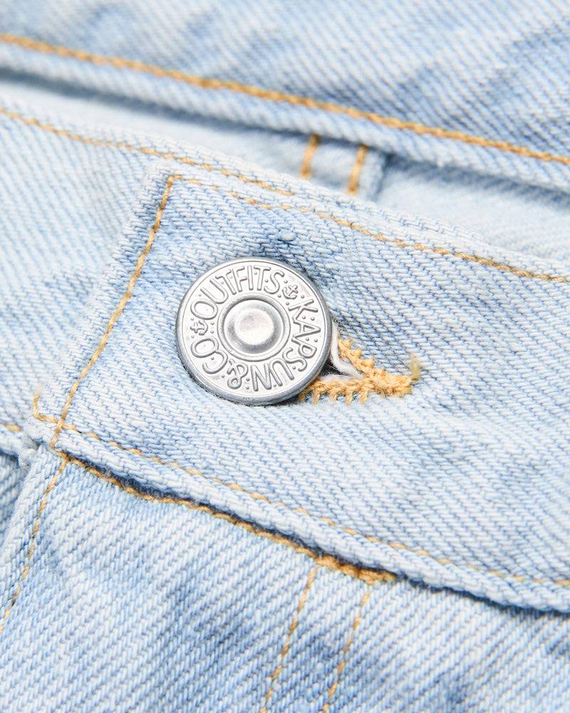 5P Zipper Front Denim Pants in Indigo Ice Wash