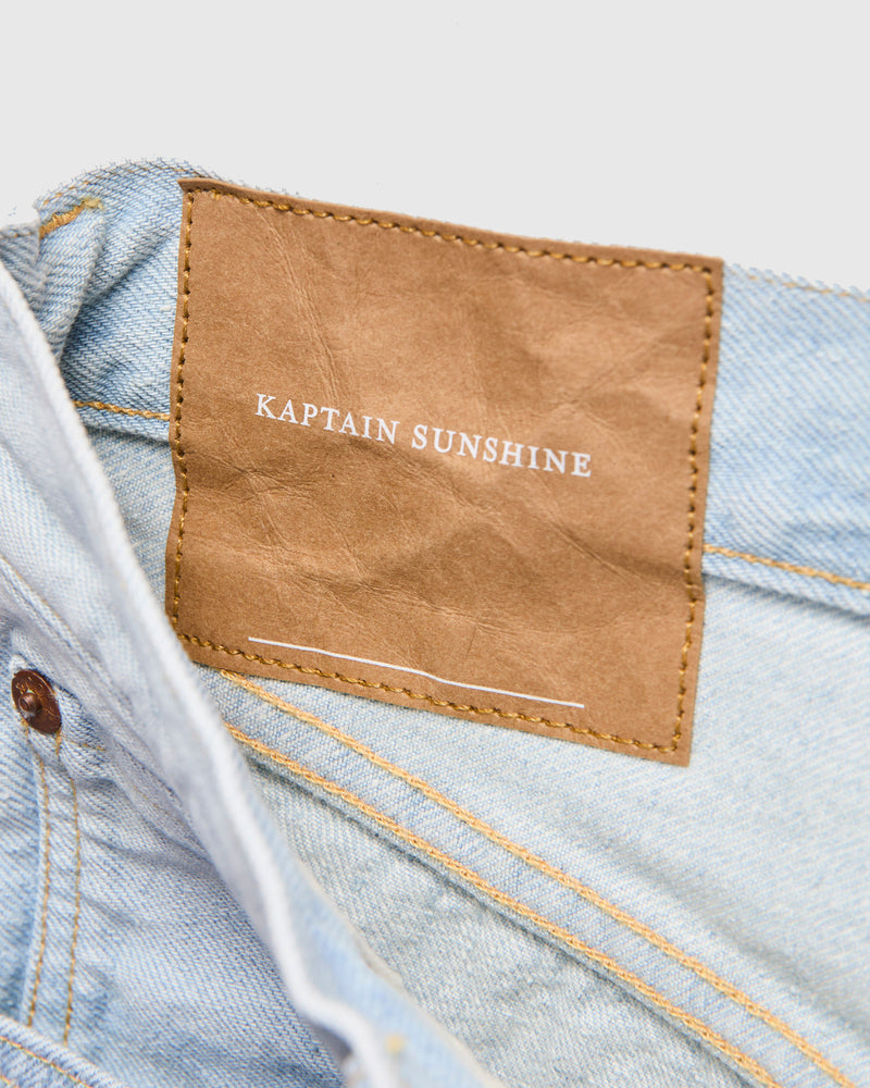 5P Zipper Front Denim Pants in Indigo Ice Wash