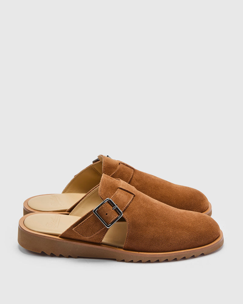 Athenes Mule in Velours Cognac
