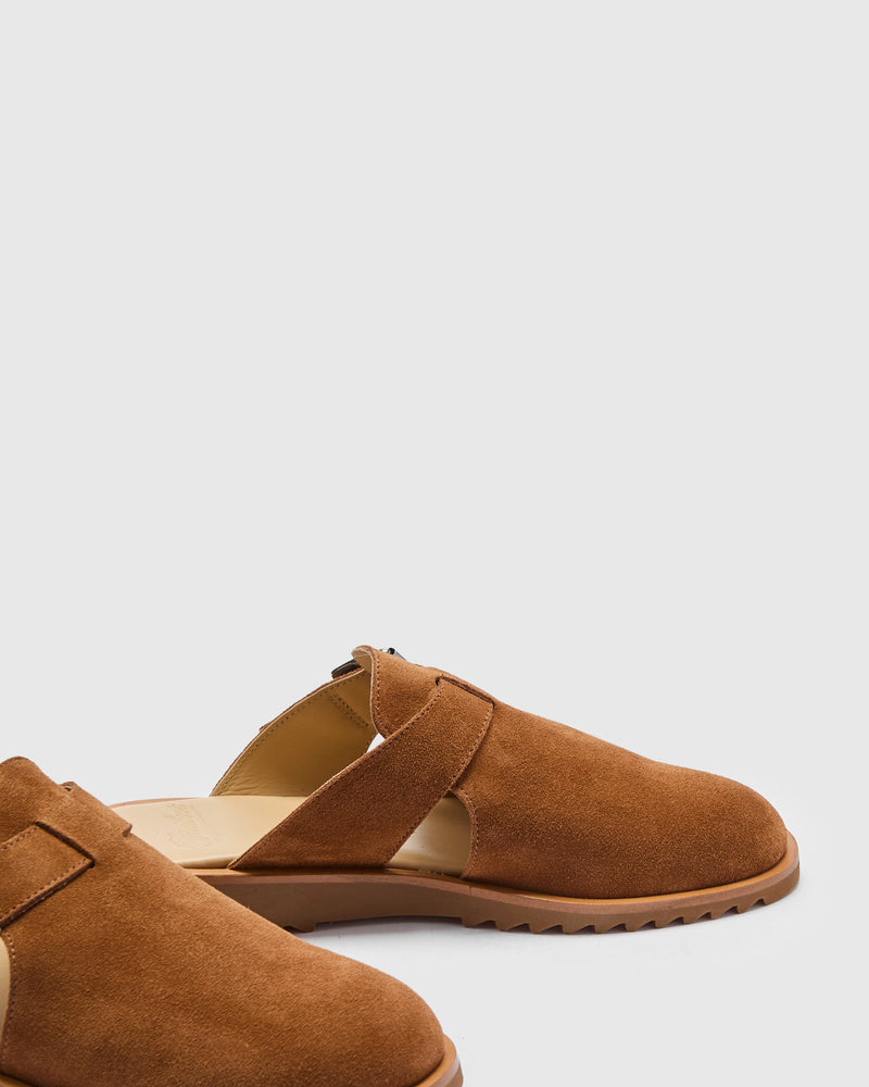 Athenes Mule in Velours Cognac