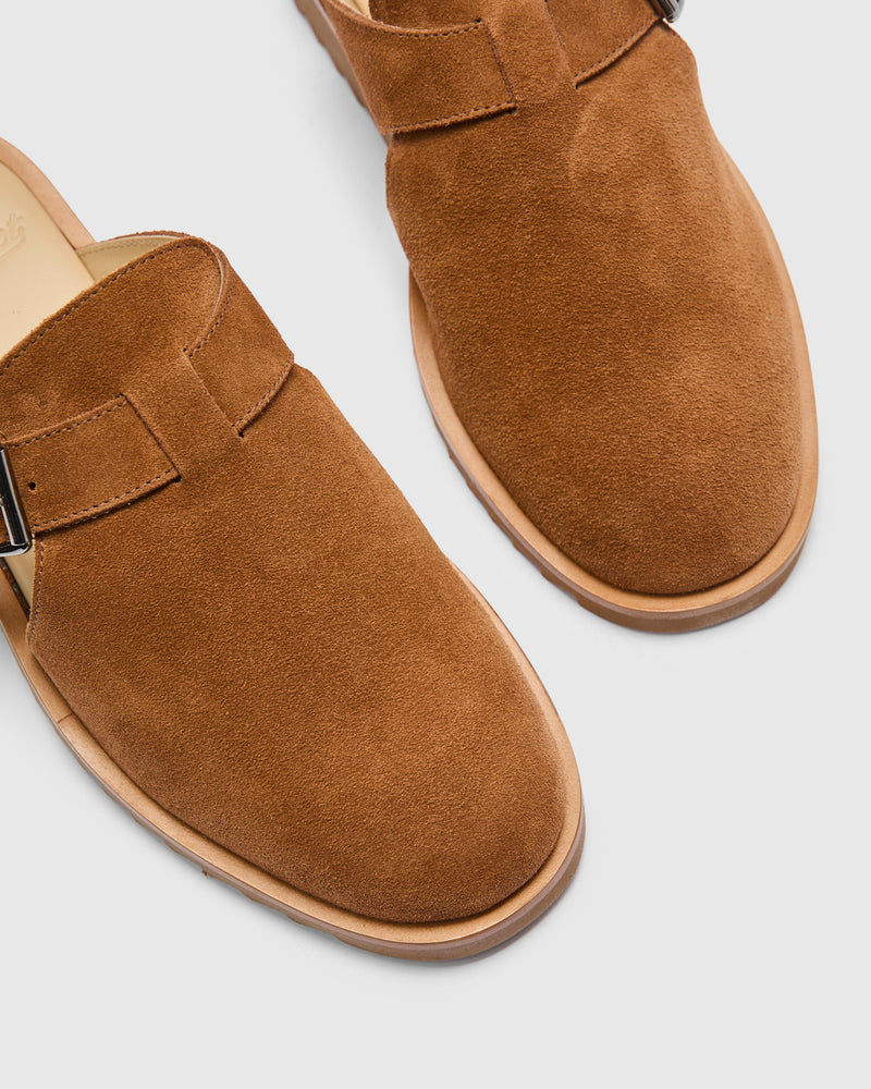 Athenes Mule in Velours Cognac