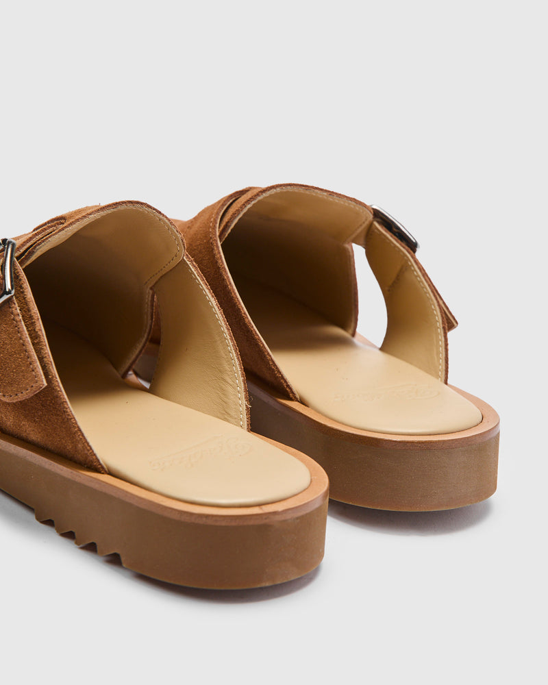 Athenes Mule in Velours Cognac