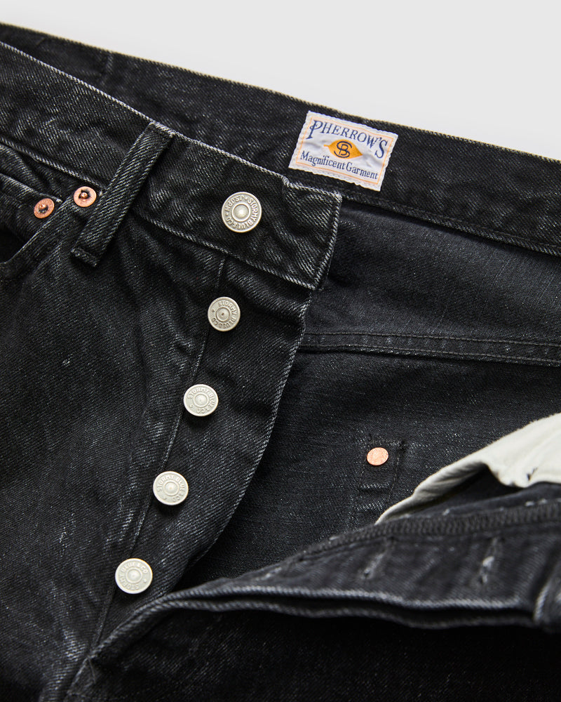 13.5oz Black Garment Dyed Denim - 50s Straight Fit