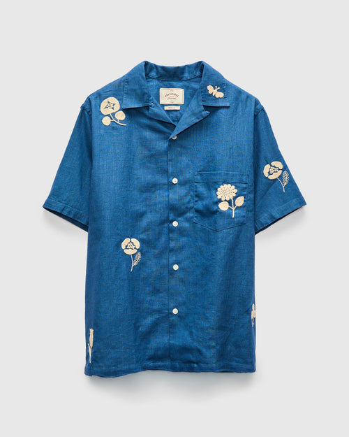 Embroidery Nature Ramie Shirt in Blue