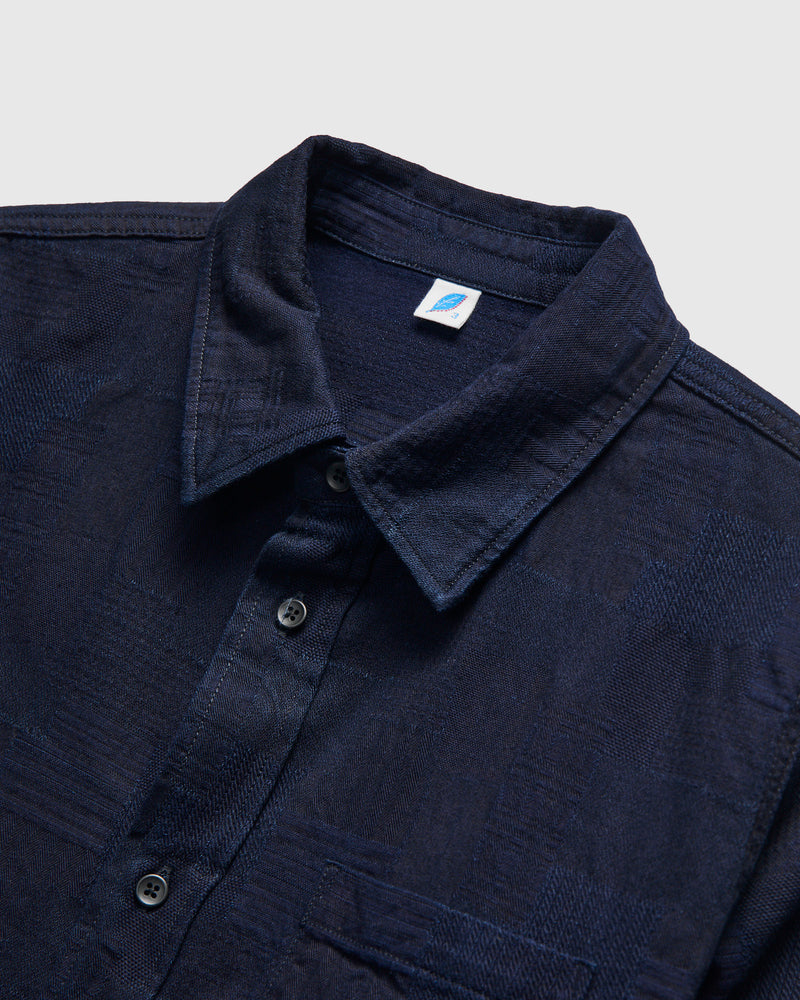 Jacquard Boro Patchwork Button Up Shirt in Double Indigo