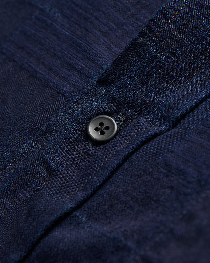 Jacquard Boro Patchwork Button Up Shirt in Double Indigo