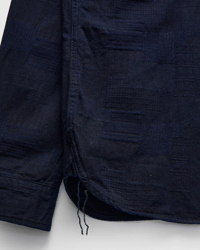 Jacquard Boro Patchwork Button Up Shirt in Double Indigo