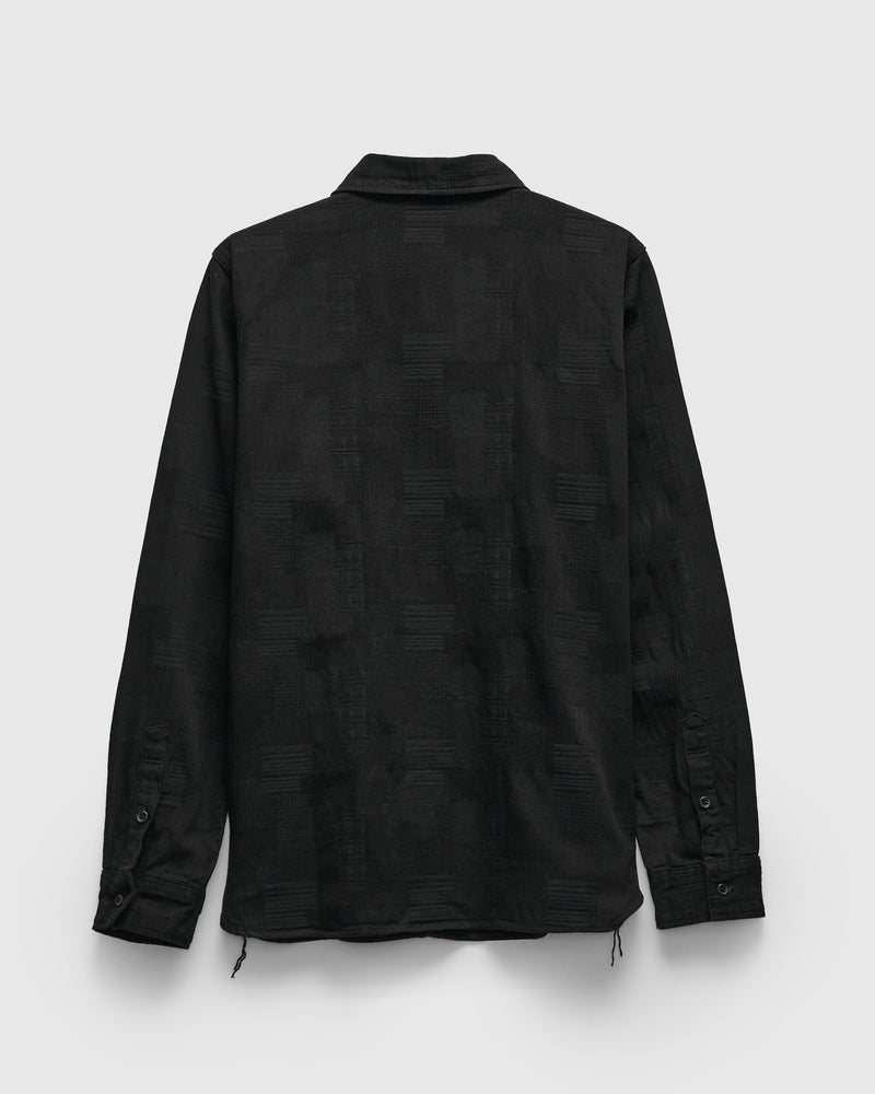 Jacquard Boro Patchwork Button Up Shirt in Double Black