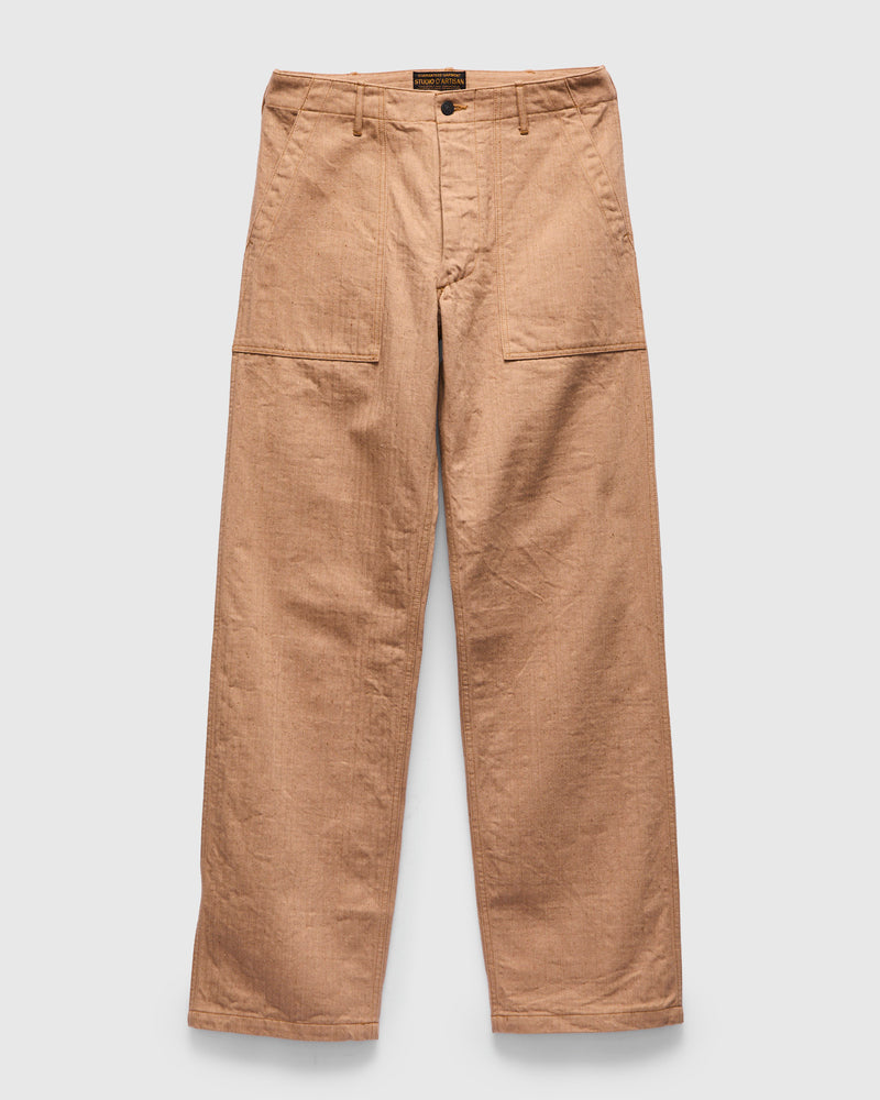 "Fox Cotton" Herringbone Baker Pants in Brown