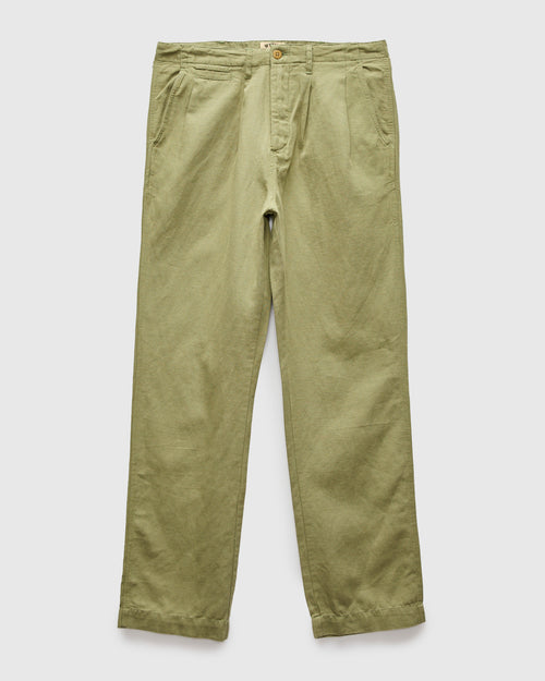Linen Pleated Chino in Faded Olive