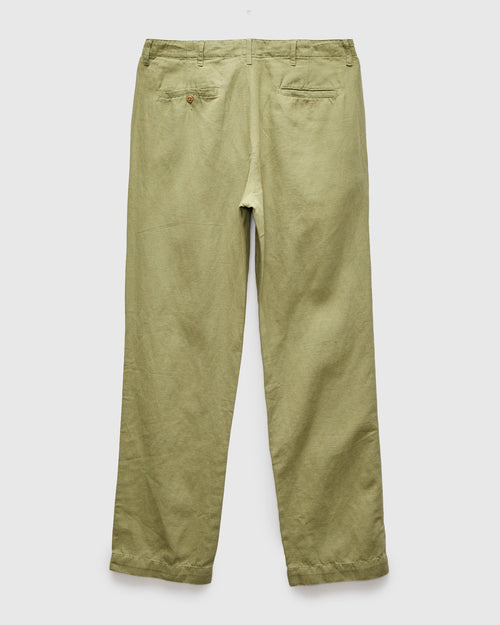 Linen Pleated Chino in Faded Olive