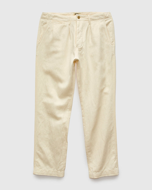 Linen Pleated Chino in Unbleached Ecru
